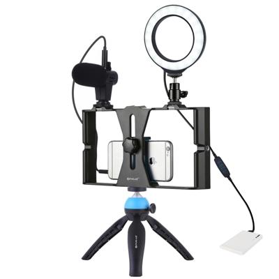 PULUZ 4 in 1 VLogging live uitzending smartphone video Rig + 4 7 inch 12cm ring LED Selfie Light kits met microfoon + statief mount + koude schoen sta
