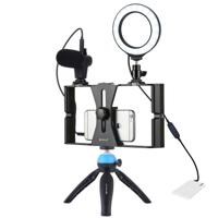 PULUZ 4 in 1 VLogging live uitzending smartphone video Rig + 4 7 inch 12cm ring LED Selfie Light kits met microfoon + statief mount + koude schoen sta