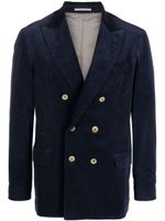 Brunello Cucinelli blazer en velours à boutonnière croisée - Bleu