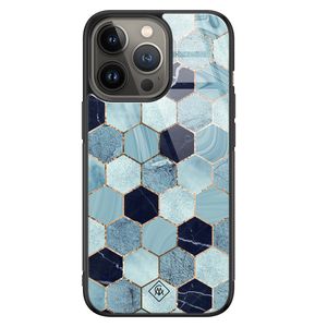 iPhone 13 Pro glazen hardcase - Blue cubes