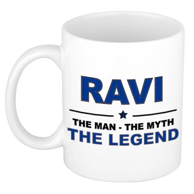 Ravi cadeau mok - man myth legend - naam koffiemok / beker - wit en blauw - 300 ml
