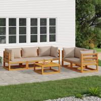 6-delige Loungeset met taupe kussens massief hout