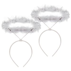 Engel halo - 2x stuks - diadeem/haarband/tiara - wit - 22 x 0,5 x 36 cm