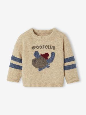 Gebreide trui voor baby's met jacquardmotief gemêleerd beige