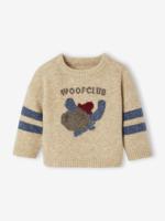 Gebreide trui voor baby's met jacquardmotief gemêleerd beige