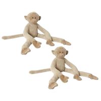 Happy Horse pluche aapje knuffel - 2x stuks - beige - 45 cm - Apen knuffels - Hangende dieren met kl