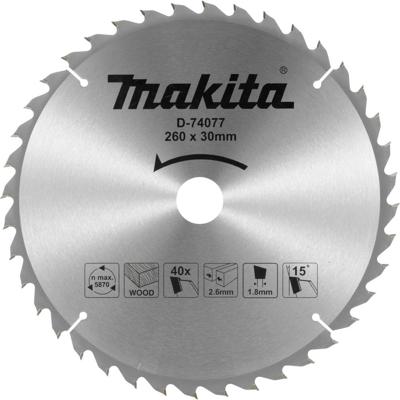 Zaagblad 260x1,8x30mm, 40 tanden Makita D-74077 Diameter:260 mm Aantal tanden:40