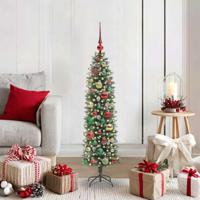 VidaXL Kunstmatige slanke kerstboom met 150 led groen en wit 120 cm