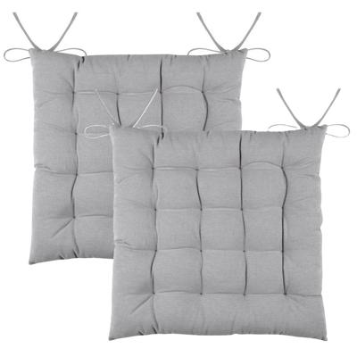 Stof Textile stoelkussens DUO - 2x - grijs - 38 x 38 x 3.5 cm - touwtjes sluiting
