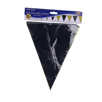 Glitter and glamour Vlaggenlijn - zwart en goud - 360 cm - folie - glimmend - versiering