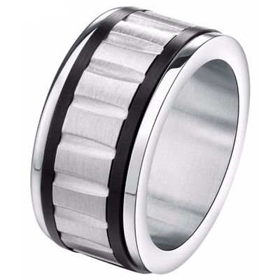 Gegroefde stalen heren ring Zwart Zilver -18mm