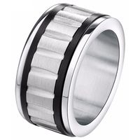 Gegroefde stalen heren ring Zwart Zilver -18mm
