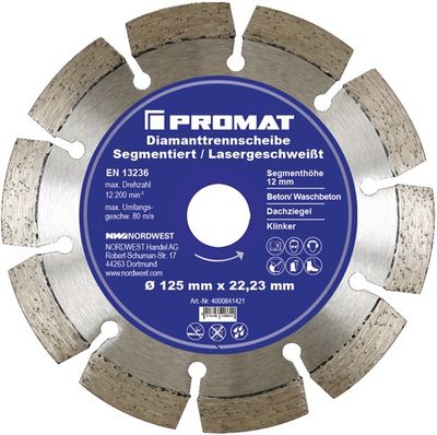 Promat Diamantzaagblad | d. 125 mm gat 22, 23 mm | lasergelast | 12 mm - 4000841421 4000841421
