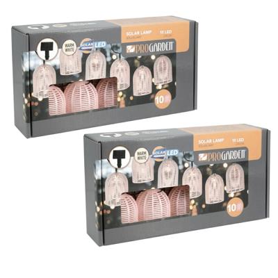 Feestverlichting lichtsnoer - 2x - roze - 10 LED lampen - warm wit - 270 cm - Solar