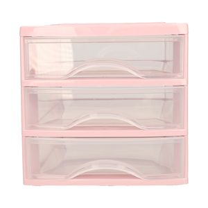 Ladeblokje/bureau organizer 3x lades - roze/transparant - L18 x B21 x H17 cm - plastic
