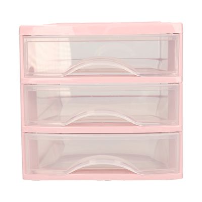 Ladeblokje/bureau organizer 3x lades - roze/transparant - L18 x B21 x H17 cm - plastic