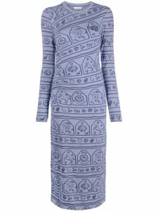 GANNI robe en jersey à logo imprimé - Bleu