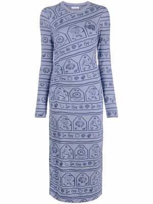 GANNI robe en jersey à logo imprimé - Bleu