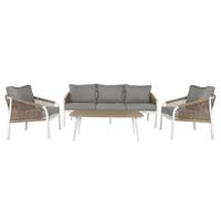 Tafelset met 3 fauteuils Home ESPRIT Wit Natuurlijk Lichtgrijs 189 x 73 x 84 cm