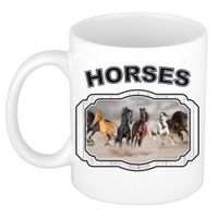 Dieren paard beker - horses/ paarden mok wit 300 ml     -
