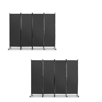 (Twee Verpakkingen) 4-Delig Ruimteverdeler op Wieltjes Scheidingswand Opvouwbaar Inkijkbescherming 225 x 173 cm Grijs