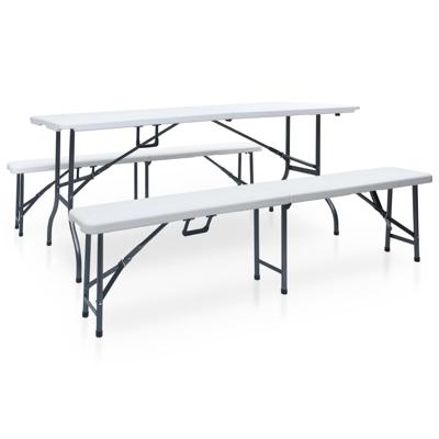 Tuintafel met 2 bankjes inklapbaar 180 cm staal en HDPE wit