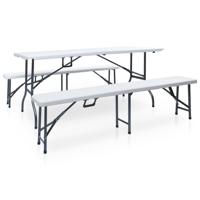 Tuintafel met 2 bankjes inklapbaar 180 cm staal en HDPE wit