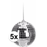 Disco kerstbal - 5x - zilver - D6 cm - glas/foam - discobal/discobol - kerstversiering