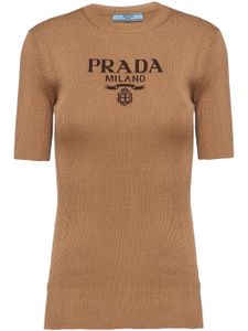 Prada t-shirt en maille à logo - Marron