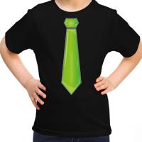 Verkleed t-shirt voor kinderen - stropdas - zwart - meisje - carnaval/themafeest kostuum - thumbnail