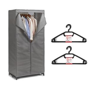 Mobiele kledingkast met kleding hangers - enkele stang - kunststof/metaal - grijs - 50 x 160 x 75 cm