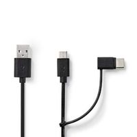 2-in-1 Sync and Charge-Kabel | USB-A Male - Micro-B Male / Type-C Male | 1,0 m | Zwart - thumbnail