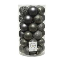 37x stuks kunststof kerstballen antraciet (warm grey) 6 cm mat/glans/glitter   -