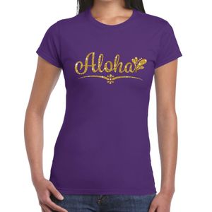 Aloha goud glitter hawaii t-shirt paars dames