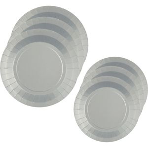 Feest/verjaardag bordjes set - 40x stuks - zilver - 17 cm en 22 cm