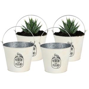 Plantenpot/bloempot emmer voor buiten - 4x - zink - ivoorwit - D24 x H19 cm