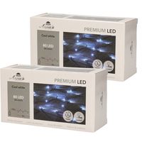 Set van 2x stuks kerstverlichting helder wit 80 leds met dimmer en timer functie 800 cm