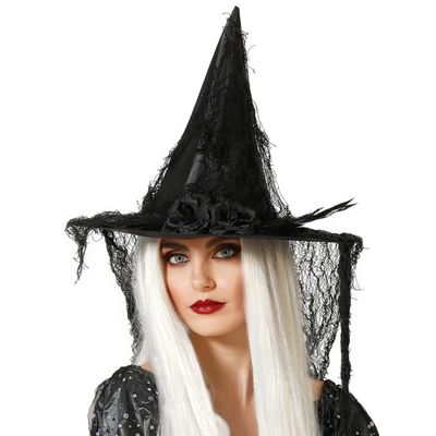 Halloween heksenhoed - met sluier - one size - zwart - meisjes/dames