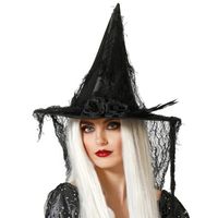 Halloween heksenhoed - met sluier - one size - zwart - meisjes/dames - thumbnail