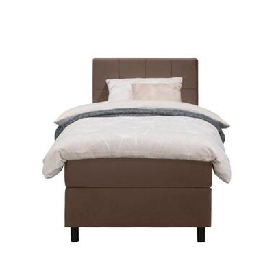 Boxspring Liv geblokt - bruin - 90x200 cm - ronde poot - Leen Bakker
