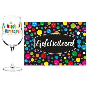 Happy Birthday cadeau glas 75 jaar verjaardag en Gefeliciteerd kaart - feest glas wijn