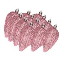 Kersthangers dennenappels - 12x st - lippenstift roze - glitter - 8 cm - kunststof - kerstversiering
