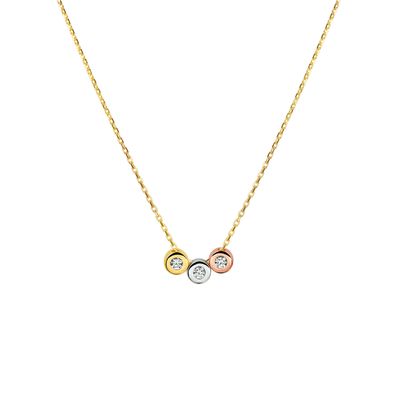 Ketting Rondjes Tricolor goud-zirconia geel-wit- en rosegoud 42-44-46 cm
