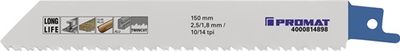 Promat Reciprozaagblad | lengte 150 mm breedte 19 mm | tandverdeling TPI 10/14 2,5/1,8 mm | gefreesd, getordeerd | 5 stuks / kaart - 4000814898 -