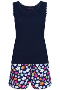 Donkerblauwe shortama bloemen Rebelle