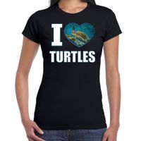 I love turtles t-shirt met dieren foto van een schildpad zwart voor dames - thumbnail