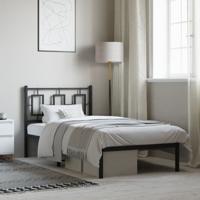 Bedframe met hoofdbord metaal zwart 90x200 cm