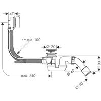 Hansgrohe Flexaplus S badafvoer , overloopcombinatie met waste flexibele buis voor normaal bad 58150000 - thumbnail