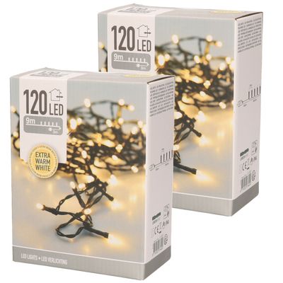 Set van 2x stuks kerstverlichting extra warm wit buiten 120 lampjes 900 cm