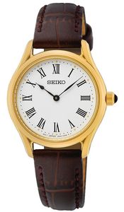 Seiko SWR072P1 Horloge staal-leder goudkleurig-bruin 29 mm